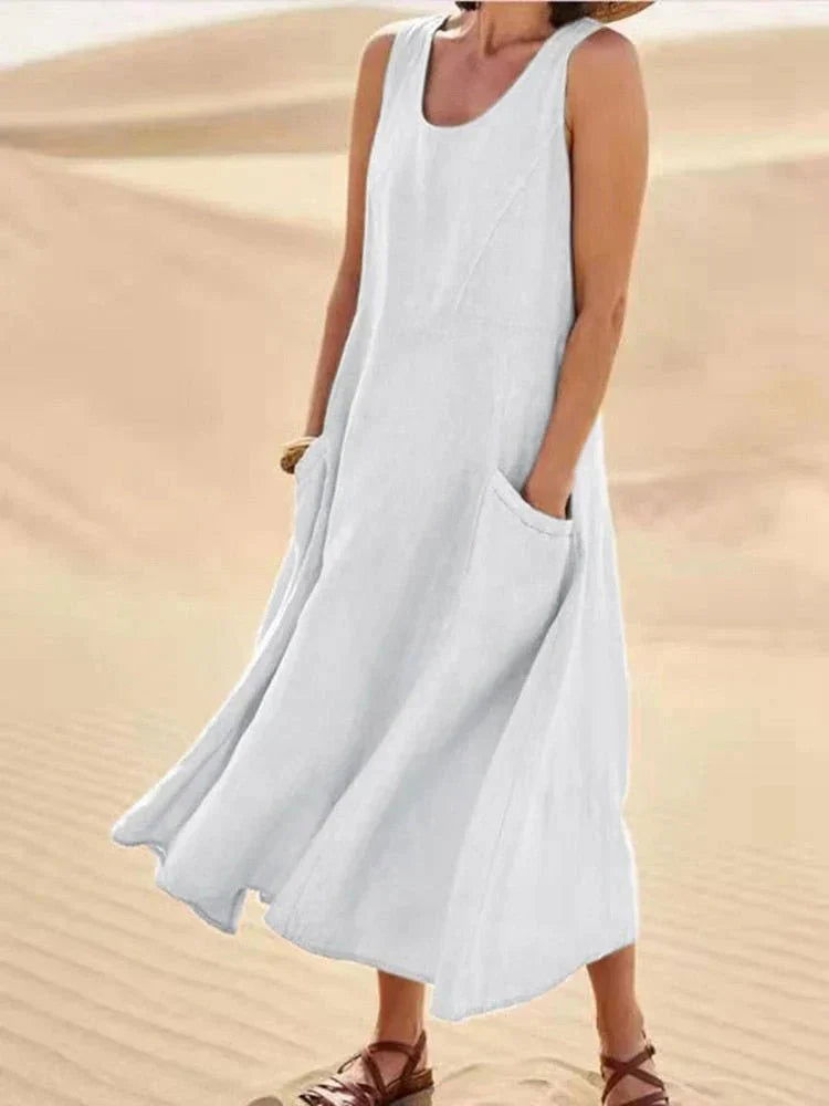 Effortless Chic: Linen Maxi Dress with Convenient Pockets - Lizabella Fashion -  -  - Effortless Chic: Linen Maxi Dress with Convenient Pockets - Lizabella Fashion - #tag1# - #tag2#