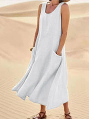 Effortless Chic: Linen Maxi Dress with Convenient Pockets - Lizabella Fashion -  -  - Effortless Chic: Linen Maxi Dress with Convenient Pockets - Lizabella Fashion - #tag1# - #tag2#