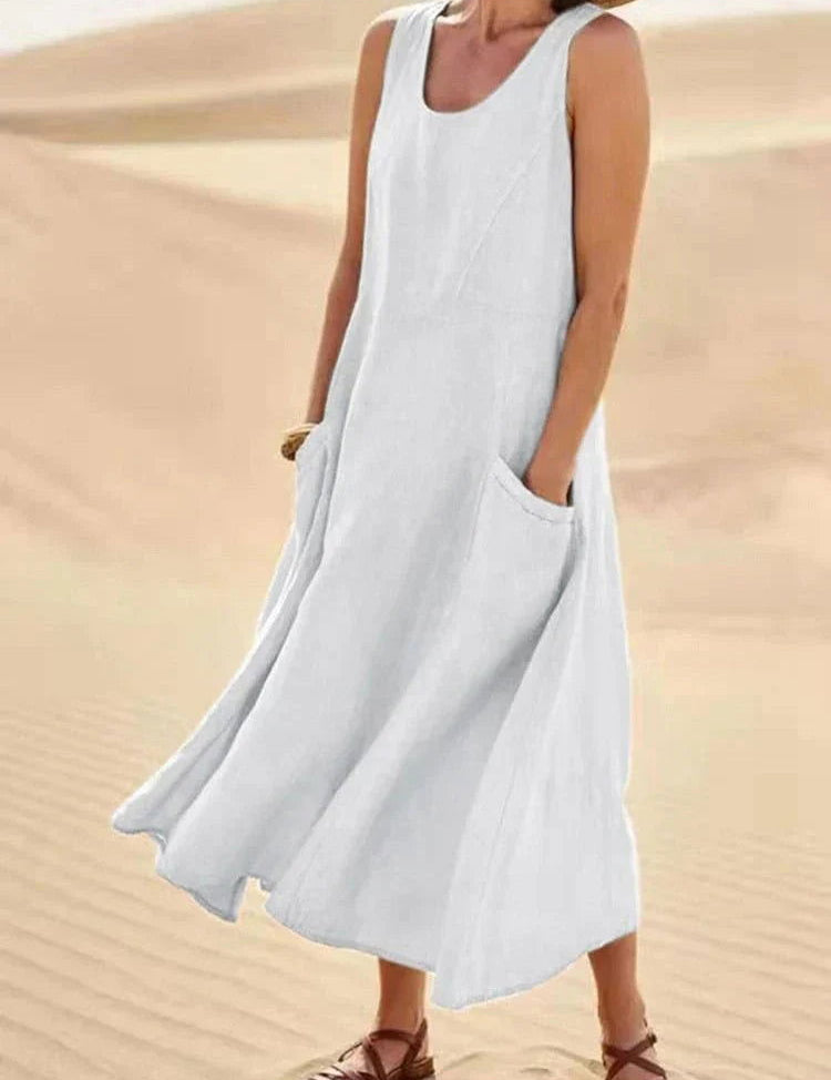 Effortless Chic: Linen Maxi Dress with Convenient Pockets - Lizabella Fashion -  -  - Effortless Chic: Linen Maxi Dress with Convenient Pockets - Lizabella Fashion - #tag1# - #tag2#