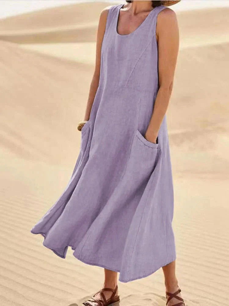 Effortless Chic: Linen Maxi Dress with Convenient Pockets - Lizabella Fashion -  -  - Effortless Chic: Linen Maxi Dress with Convenient Pockets - Lizabella Fashion - #tag1# - #tag2#