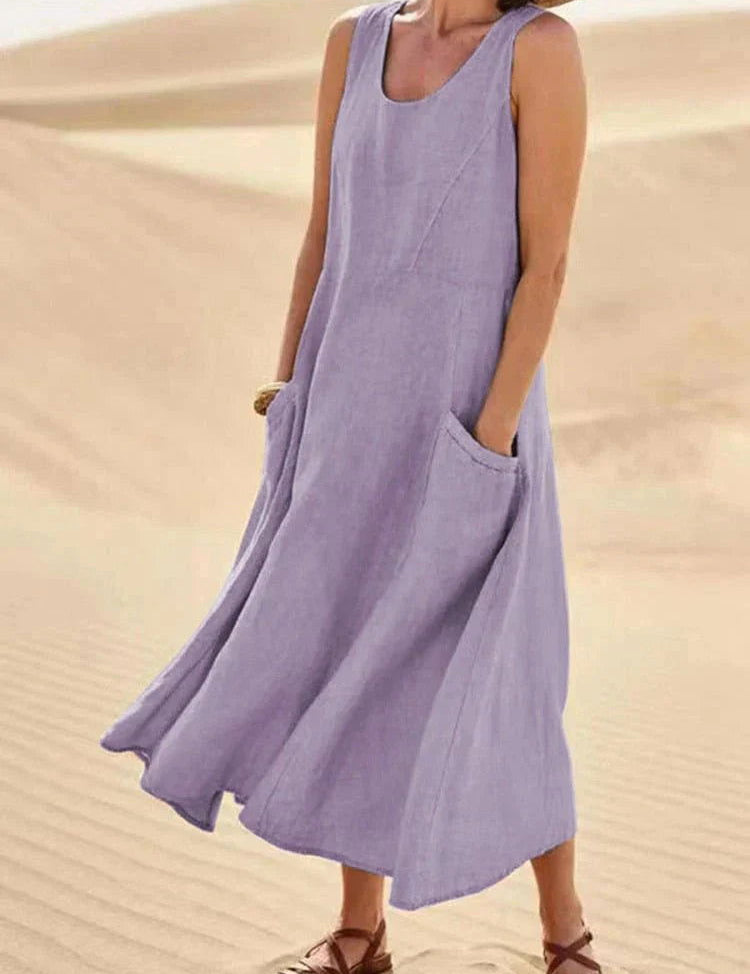 Effortless Chic: Linen Maxi Dress with Convenient Pockets - Lizabella Fashion -  -  - Effortless Chic: Linen Maxi Dress with Convenient Pockets - Lizabella Fashion - #tag1# - #tag2#