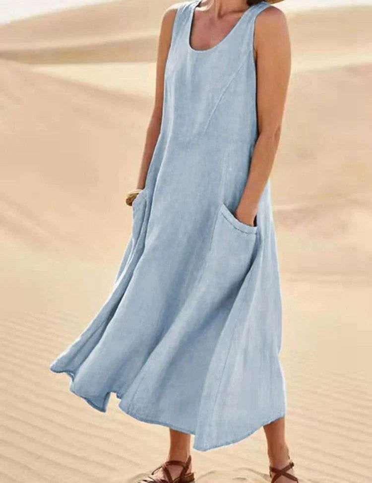 Effortless Chic: Linen Maxi Dress with Convenient Pockets - Lizabella Fashion -  -  - Effortless Chic: Linen Maxi Dress with Convenient Pockets - Lizabella Fashion - #tag1# - #tag2#