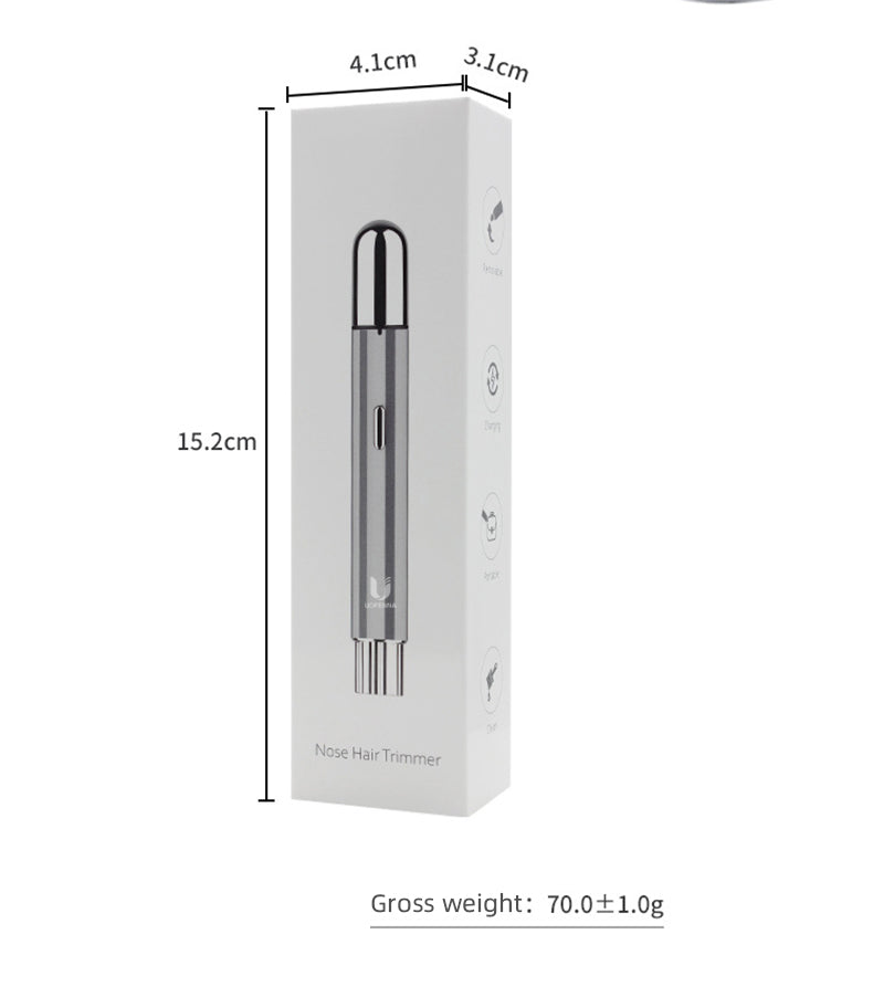 Scatola tagliapeli naso in acciaio inox, dimensioni 15,2x4,1x3,1 cm, peso lordo 70g. Design elegante, ideale per cura personale e igiene.
