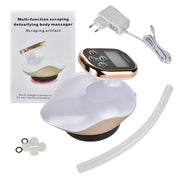 Massaggiatore corpo multifunzione con display digitale, cavo di alimentazione e accessori. Dispositivo per massaggio e detox, ideale per benessere.