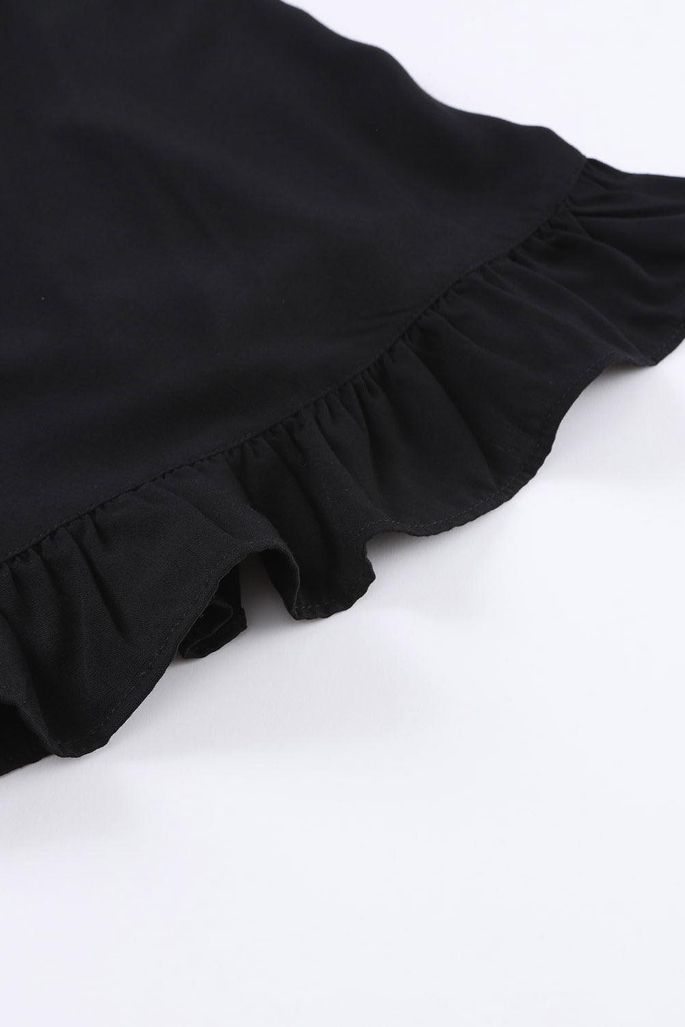 Gonna nera con volant, tessuto morbido, design elegante. Ideale per moda donna, abbigliamento casual o formale. Perfetta per ogni occasione.