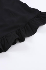 Gonna nera con volant, tessuto morbido, design elegante. Ideale per moda donna, abbigliamento casual o formale. Perfetta per ogni occasione.