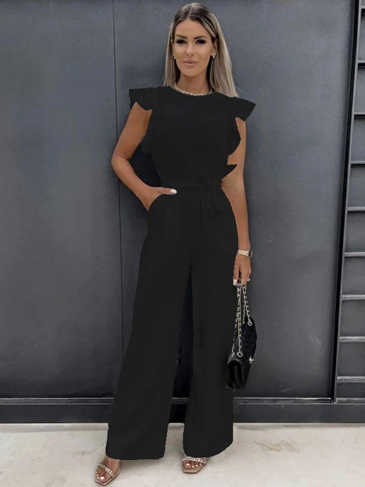 Elegant Ivory Jumpsuit with Chic Bow Detail - Lizabella Fashion -  -  - Elegant Ivory Jumpsuit with Chic Bow Detail - Lizabella Fashion - #tag1# - #tag2#