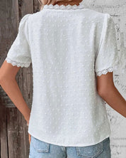 Elegant ZOE V-Neck Lace Blouse with Short Sleeves - Lizabella Fashion -  -  - Elegant ZOE V-Neck Lace Blouse with Short Sleeves - Lizabella Fashion - #tag1# - #tag2#