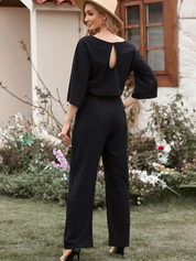  Tuta per lino femminile - gamba larga - vita con cintura - manica a tre quarti eleganti-3
