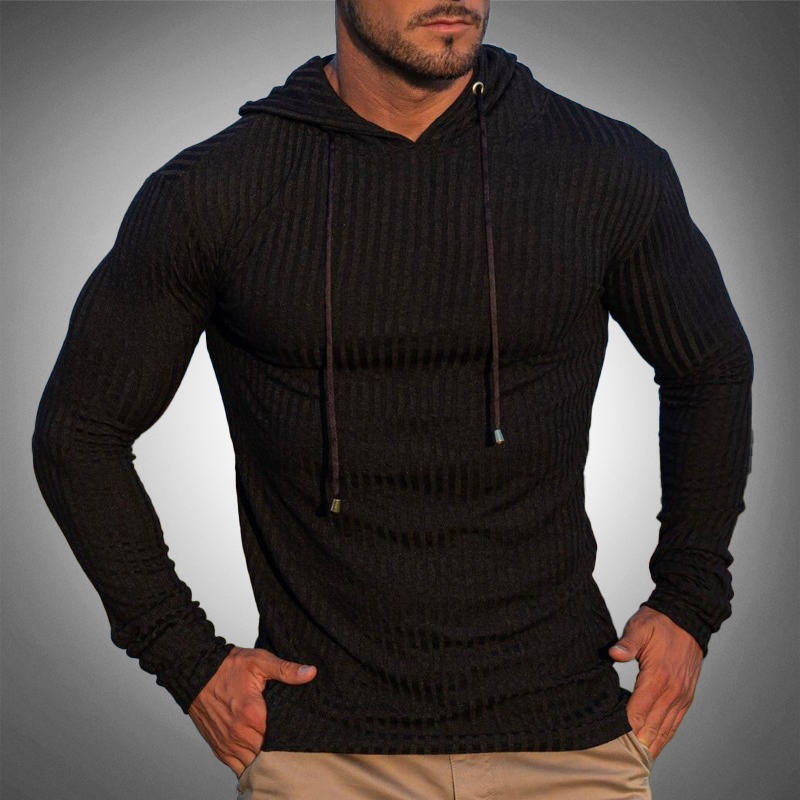 Felpa con cappuccio slim fit da uomo - Maglia a coste - Manica lunga - Coulisse regolabile 0