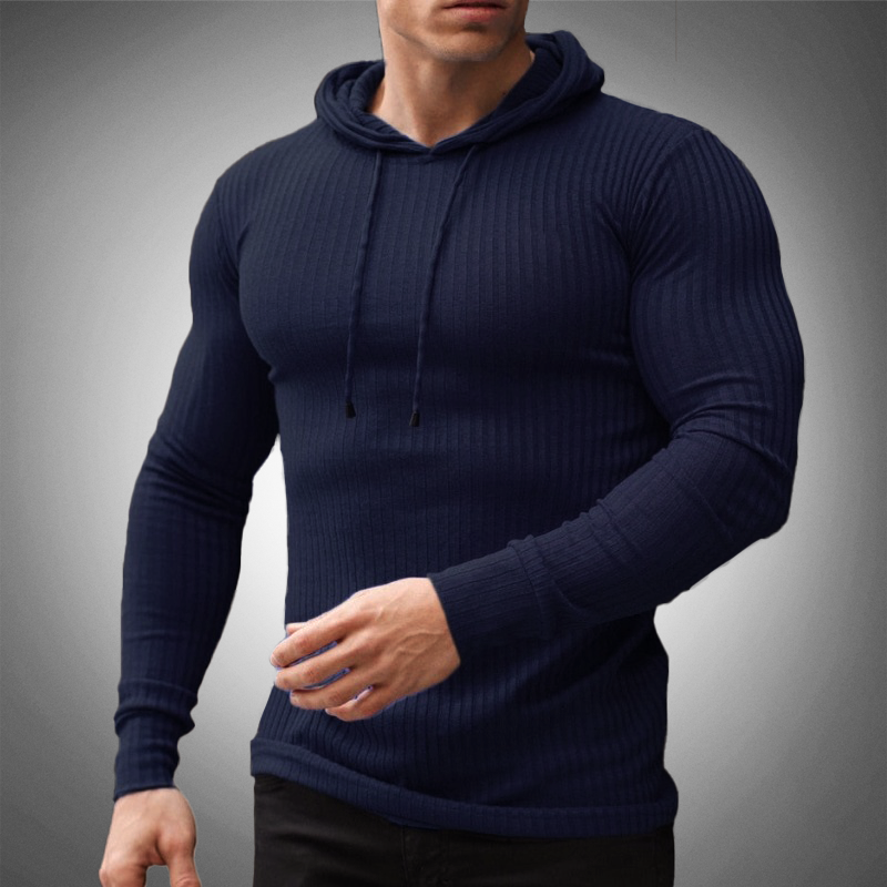 Felpa con cappuccio slim fit da uomo - Maglia a coste - Manica lunga - Coulisse regolabile 1