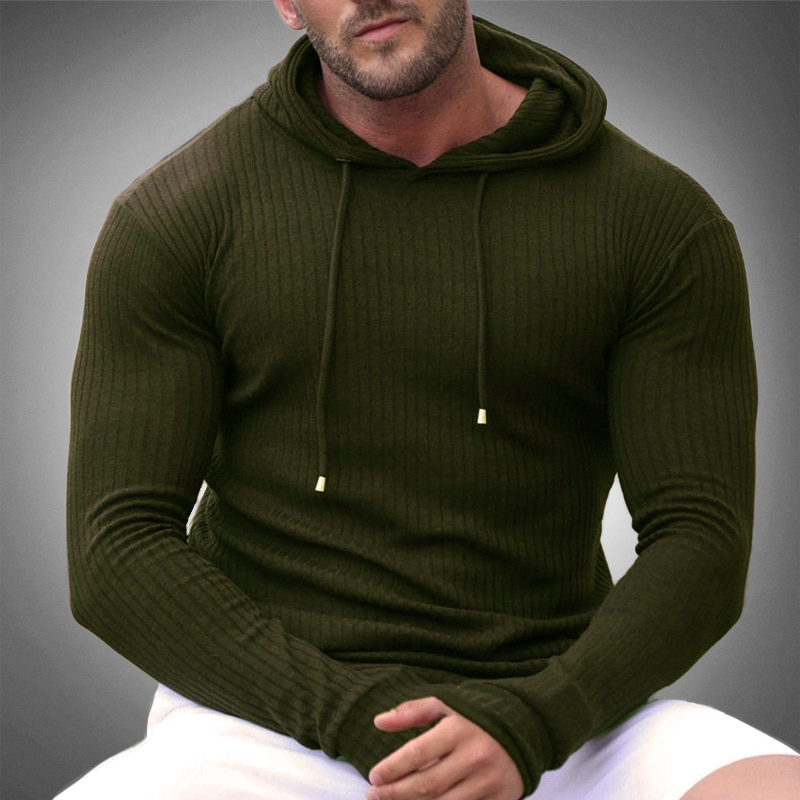 Felpa con cappuccio slim fit da uomo - Maglia a coste - Manica lunga - Coulisse regolabile 2
