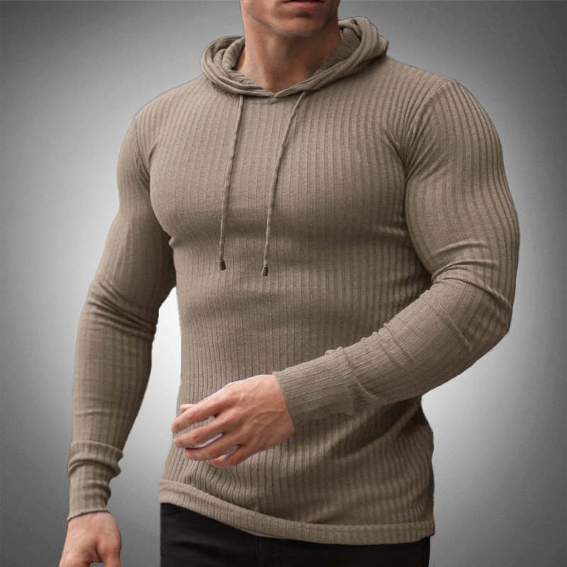 Felpa con cappuccio slim fit da uomo - Maglia a coste - Manica lunga - Coulisse regolabile 3