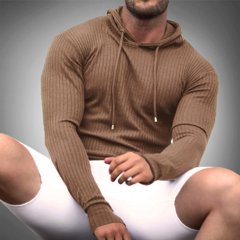 Felpa con cappuccio slim fit da uomo - Maglia a coste - Manica lunga - Coulisse regolabile 4