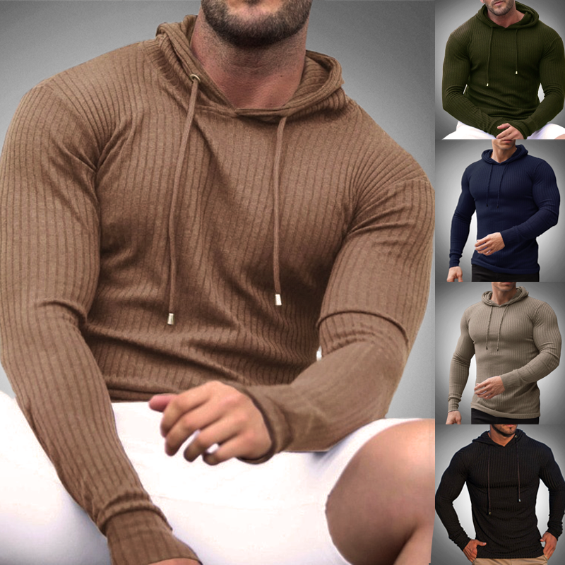Felpa con cappuccio slim fit da uomo - Maglia a coste - Manica lunga - Coulisse regolabile 5
