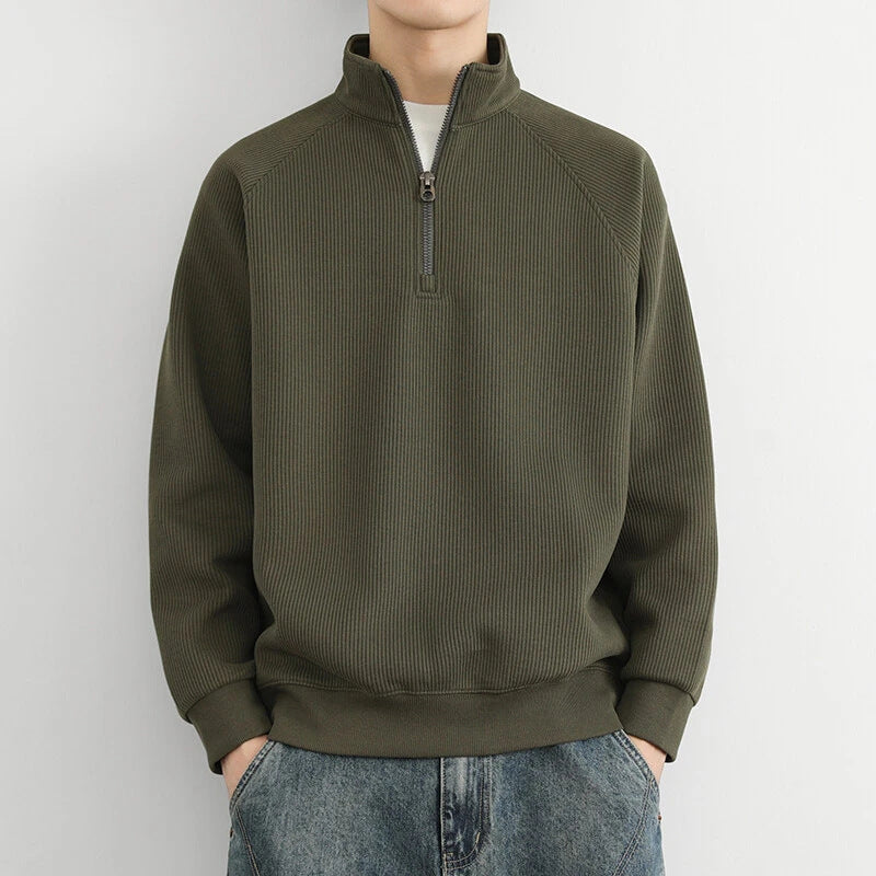 Felpa da uomo con mezza zip – Maglia a coste – Vestibilità comoda – Pullover casual con collo alto 0