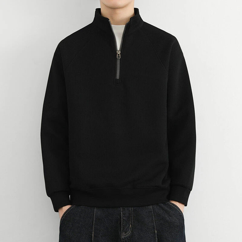 Felpa da uomo con mezza zip – Maglia a coste – Vestibilità comoda – Pullover casual con collo alto 1