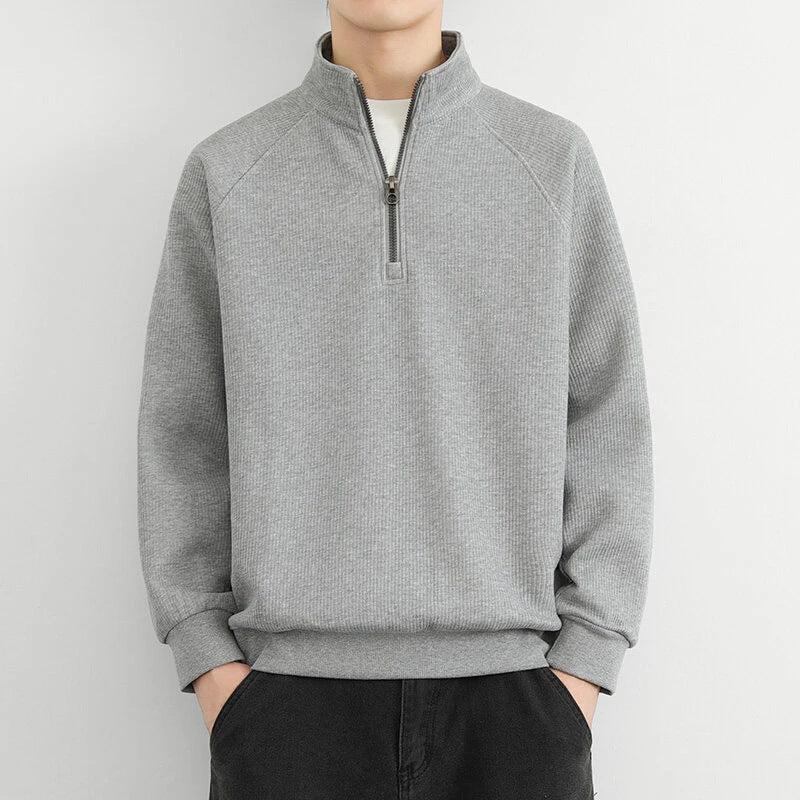 Felpa da uomo con mezza zip – Maglia a coste – Vestibilità comoda – Pullover casual con collo alto 2