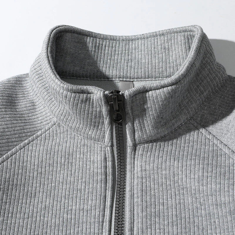 Felpa da uomo con mezza zip – Maglia a coste – Vestibilità comoda – Pullover casual con collo alto 3