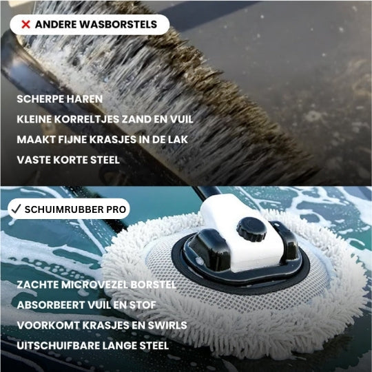 Spazzola auto Schuimrubber Pro con setole in microfibra, assorbe sporco e polvere, evita graffi, manico estensibile, ideale per lavaggio auto.
