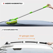 Spazzola lavaggio auto con manico telescopico, testina in microfibra, design ergonomico, ideale per pulizia auto, camion, camper.