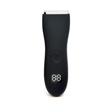 Tagliacapelli elettrico nero con display LED digitale, design ergonomico, ideale per taglio capelli e barba. Accessorio per cura personale.