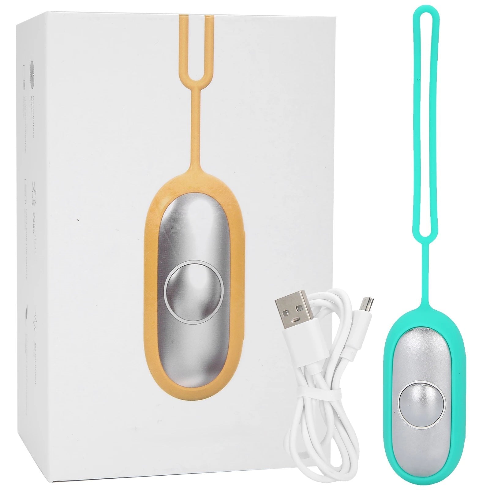 Confezione e dispositivo repellente per zanzare portatile USB, colore turchese, con cavo di ricarica. Ideale per campeggio e attività all'aperto.
