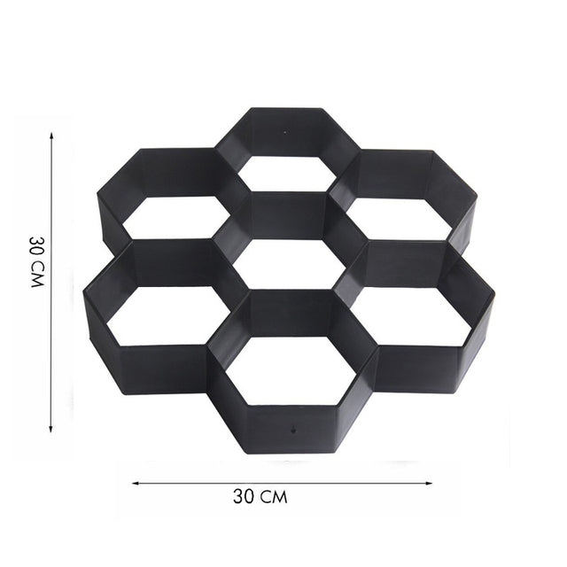 Stampo per pavimentazione esagonale in plastica nera, dimensioni 30x30 cm, ideale per giardino e vialetti. Strumento fai-da-te per cemento.