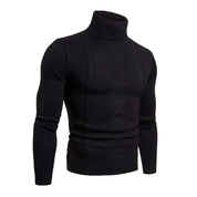 Maglione nero a collo alto da uomo, lavorato a maglia con motivo a trecce, maniche lunghe, elegante e caldo, ideale per l'inverno.