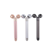 Tre rulli massaggianti per il viso in metallo, colori oro rosa, argento e nero, per lifting e tonificazione pelle. Accessori bellezza viso.