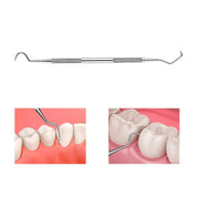 Strumento odontoiatrico in acciaio inossidabile, doppia estremità, per pulizia dentale professionale, igiene orale, cura denti e gengive.
