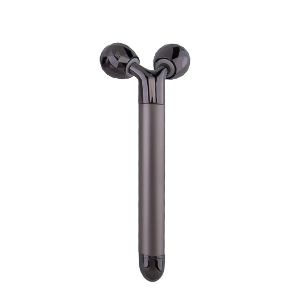 Rullo massaggiante viso nero, doppia sfera, design ergonomico, per lifting e tonificazione pelle, strumento bellezza anti-età portatile.