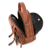 Zaino in pelle marrone, design elegante, con cerniere multiple e scomparti spaziosi. Ideale per viaggi, scuola e lavoro. Accessorio moda unisex.