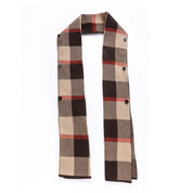 Sciarpa a quadri marrone e beige con bottoni, design elegante e versatile, accessorio moda autunno inverno, tessuto caldo e confortevole.