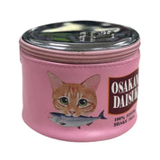 Contenitore rosa per alimenti per gatti con immagine di gatto e pesce, marchio Osakana Daisuki, cibo per gatti al gusto di pesce, confezione rotonda.