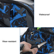 Zaino mimetico blu e nero impermeabile e resistente all'usura, con cerniera robusta. Ideale per escursioni e attività all'aperto.