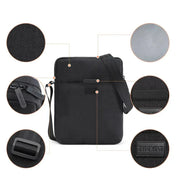 Borsa a tracolla nera TINYAT in tessuto resistente, con cerniera robusta, tasche multiple e tracolla regolabile. Design elegante e funzionale.