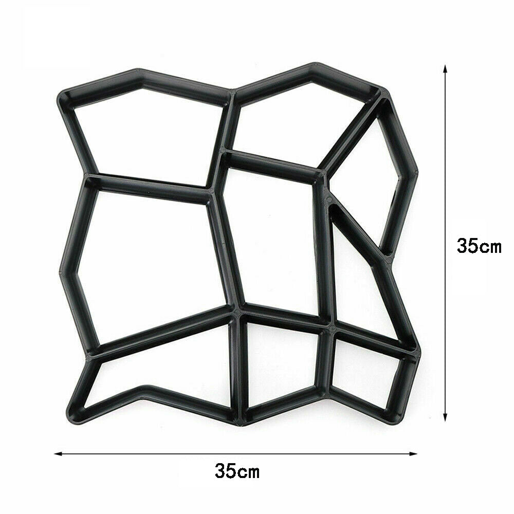 Stampo per pavimentazione in plastica nera, forma geometrica irregolare, dimensioni 35x35 cm, ideale per giardino e vialetti fai-da-te.