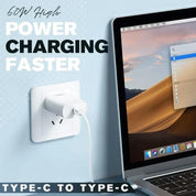 Caricatore USB-C 60W ad alta velocità collegato a laptop, ricarica rapida, compatibile Type-C, ideale per dispositivi elettronici portatili.