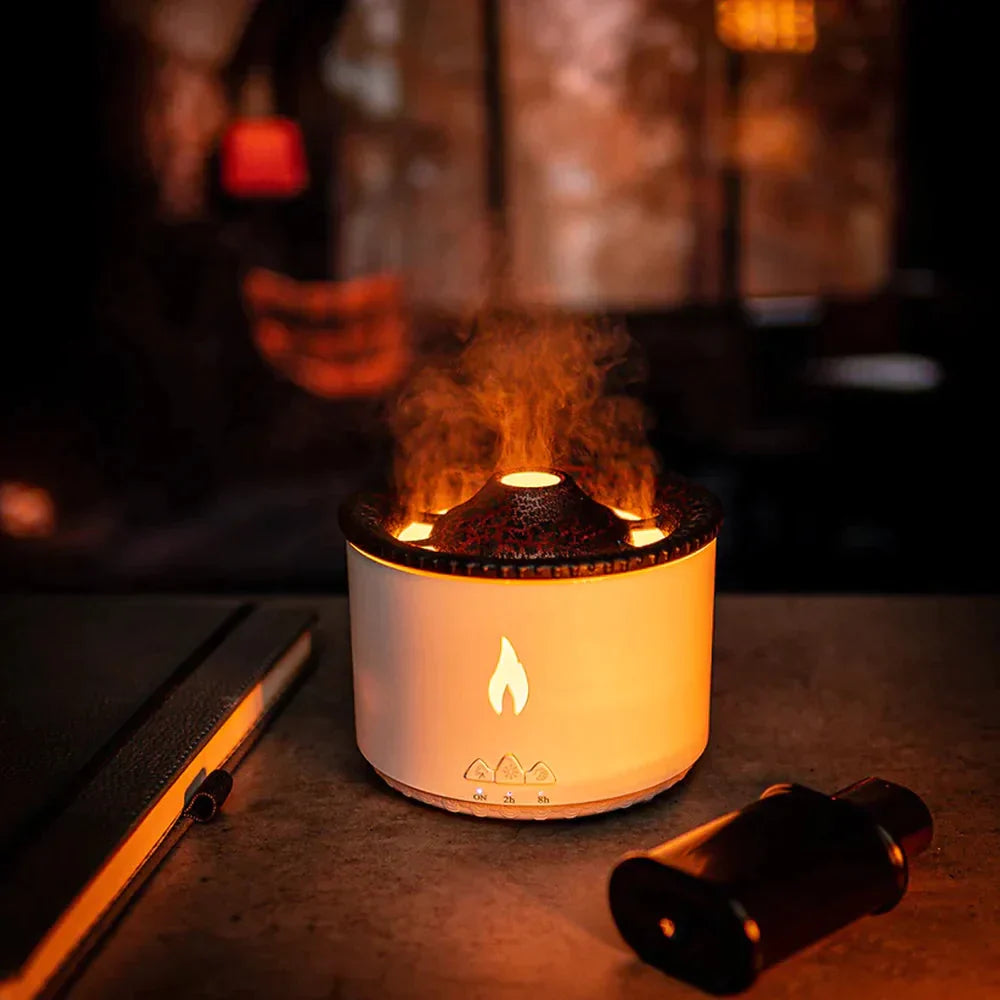 Diffusore di aromi a ultrasuoni con luce LED calda, design moderno, ideale per aromaterapia e umidificazione ambienti. Accessorio benessere casa.