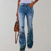 Jeans a Zampa per Donna con Stampe di Fiori e Farfalle – Comodo e Elegante per l'Estate