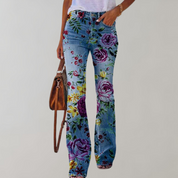 Jeans a Zampa per Donna con Stampe di Fiori e Farfalle – Comodo e Elegante per l'Estate
