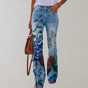 Jeans a Zampa per Donna con Stampe di Fiori e Farfalle – Comodo e Elegante per l'Estate