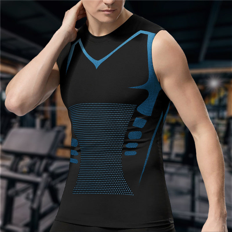 Maglietta sportiva senza maniche da uomo, nera con dettagli blu, ideale per palestra e fitness. Tessuto traspirante, design ergonomico.