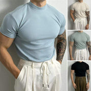 Maglia aderente a coste da uomo - Manica corta - Collo alto - Tessuto elasticizzato traspirante 1