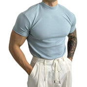 Maglia aderente a coste da uomo - Manica corta - Collo alto - Tessuto elasticizzato traspirante 2
