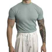 Maglia aderente a coste da uomo - Manica corta - Collo alto - Tessuto elasticizzato traspirante 5