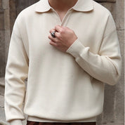 Maglia da uomo in maglia – Vestibilità comoda – Misto cotone a coste – Colletto senza bottoni – Manica lunga 1
