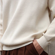 Maglia da uomo in maglia – Vestibilità comoda – Misto cotone a coste – Colletto senza bottoni – Manica lunga 2