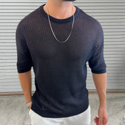 Maglia da uomo in maglia – Vestibilità slim – Leggera semitrasparente – Trama a coste – Girocollo – Manica corta 1